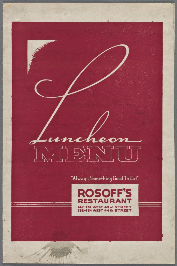 Rosoffs REstaurant menu 1947 cover